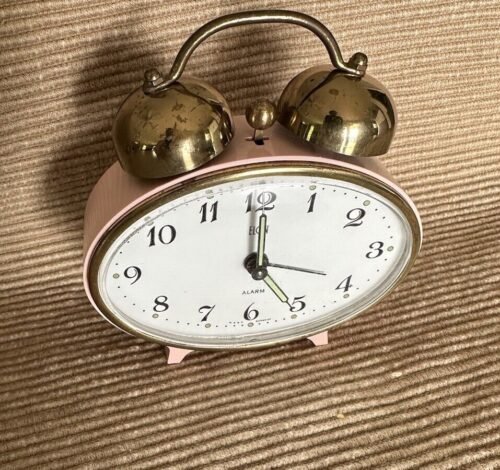 Vintage Elgin Alarm Wind-up Clock Pink Oval West Germany - Tested And Works