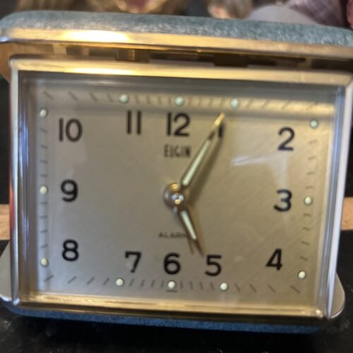 Vintage Elgin Folding Travel Alarm Clock Wind Up/ Green Case/Tested