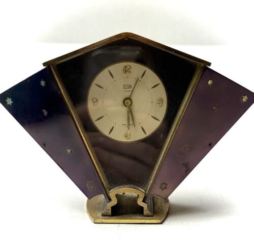 Vintage Elgin Made in France Shelf 7 Jewel Alarm Clock & Box F497 WORKING Tested