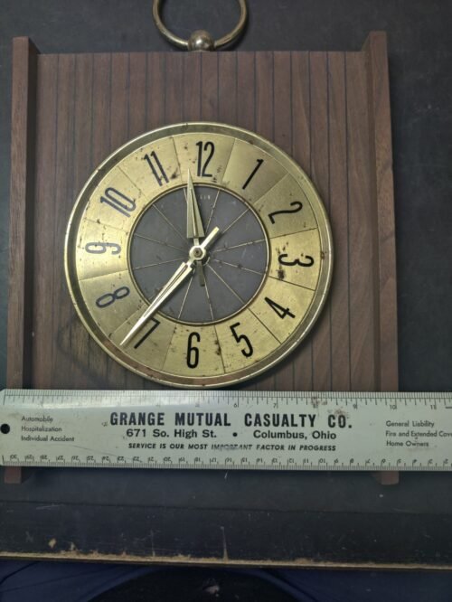 Vintage Elgin Mid Century Wall Clock Mahogany Frame Metal Clock Face