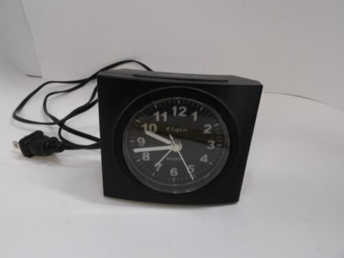 Vintage Elgin Quartz Electric Alarm Clock – Black Analog Plug-In Retro Style