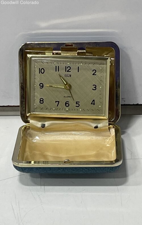 Vintage Elgin Teal Portable Travel Alarm Clock