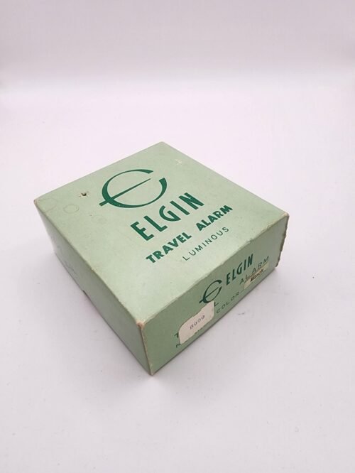 Vintage Elgin Travel Alarm Clock Black Clamshell Wind-Up Luminous Hands Japan