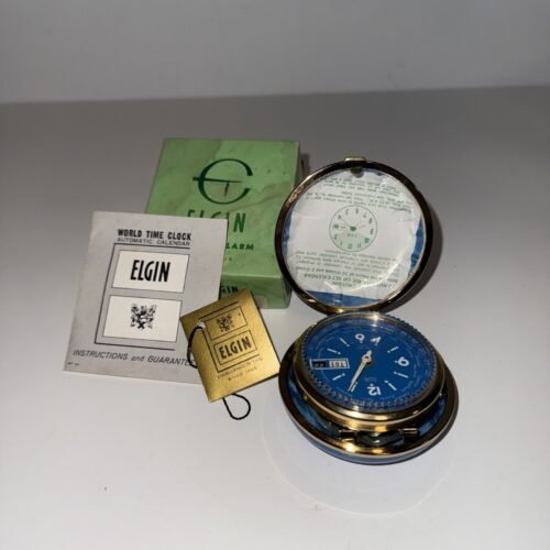 Vintage Elgin Travel Alarm Clock Luminous World Alarm Time Clock Blue For PARTS