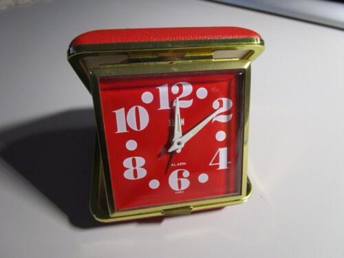 Vintage ELGIN Travel Folding Wind Up Alarm ClocK (NEW)