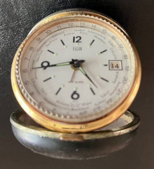 Vintage Elgin World Time Travel Alarm Clock PARTS ONLY