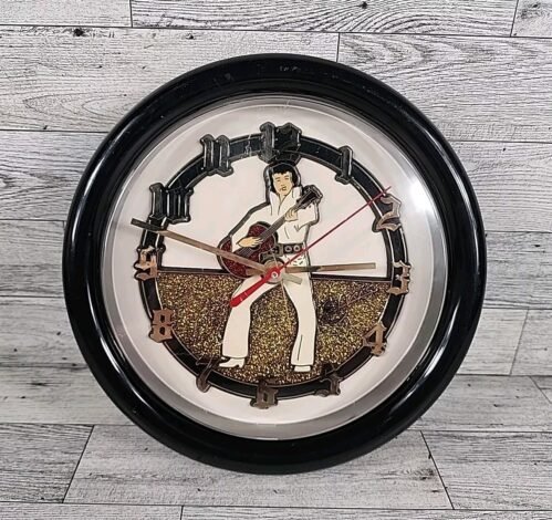 Vintage Elvis Presley Wall Clock Plastic Round 8.5" Chaney Instruments USA MADE