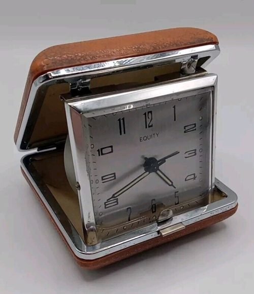 Vintage EQUITY Collapsible Travel Alarm Clock, Winds Up & Works!