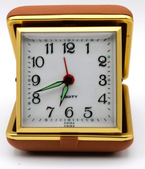 Vintage Equity Travel Alarm Clock Wind Up Fold Up Style in Case – Works C97