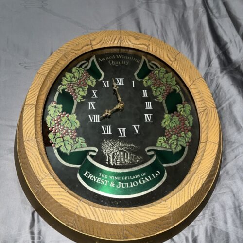 Vintage Ernest & Julio Gallo Round Wine Cellar Barrel Bar Sign Wall Clock