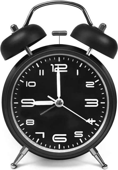 Vintage Extra Loud Alarm Clock Twin Bell Battery Analogy Backlight Bedroom Black