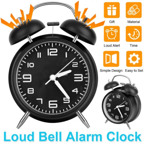 Vintage Extra Loud Alarm Clock Twin Bell Battery Analogy Backlight Bedroom Desk