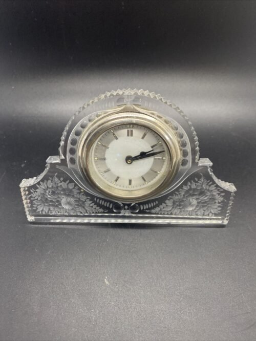 VINTAGE FANCY CZECH Cut CRYSTAL Floral LADIES DESK CLOCK