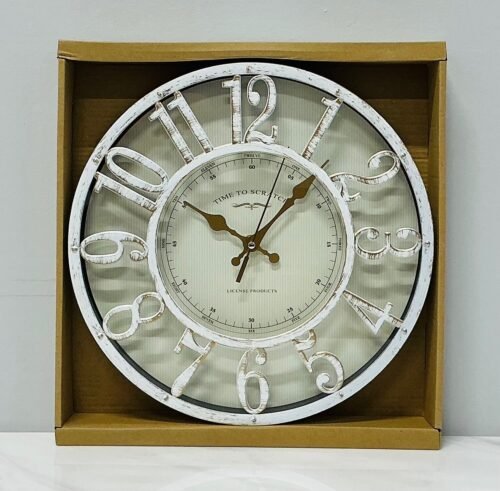 Vintage Farmhouse Wall Clock | Distressed White Metal Frame | 3D Numerals |