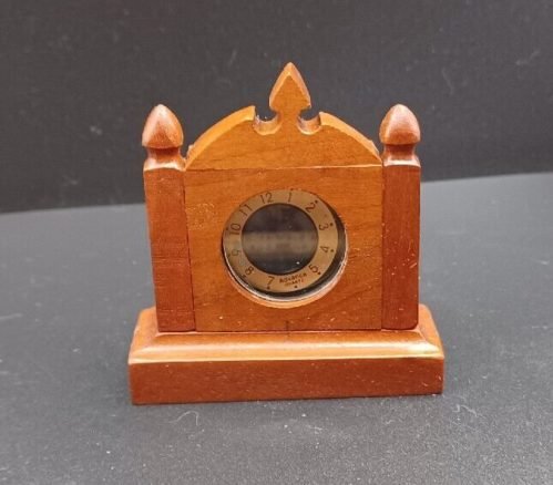 Vintage Fireplace Mantel Cherry Wood Watch Face Clock Dollhouse Furniture