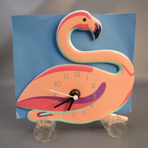 Vintage Flamingo Fanciful Table Clock 6" x 6" Small World Greetings Quartz Pink