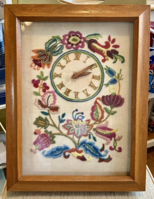 Vintage Floral Embroidered Folk Art Handmade Electric Wall Clock 17” [1152]