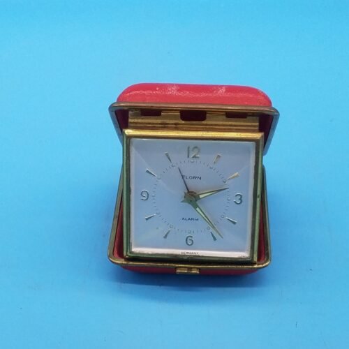 Vintage FLORN Travel Alarm Clock Unique Red Hard Case and it works