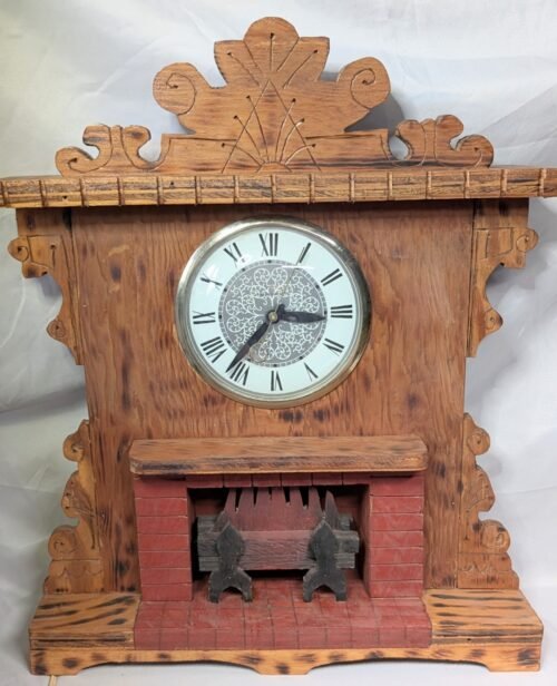 Vintage Folk Art Fireplace Mantel Clock –Eclectic Handcrafted Rustic Decor Works