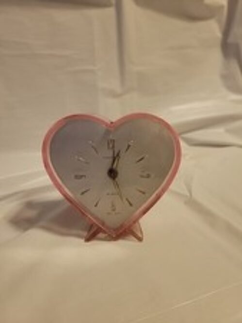 Vintage Forestville Heart Shaped Pink Alarm Clock Acrylic