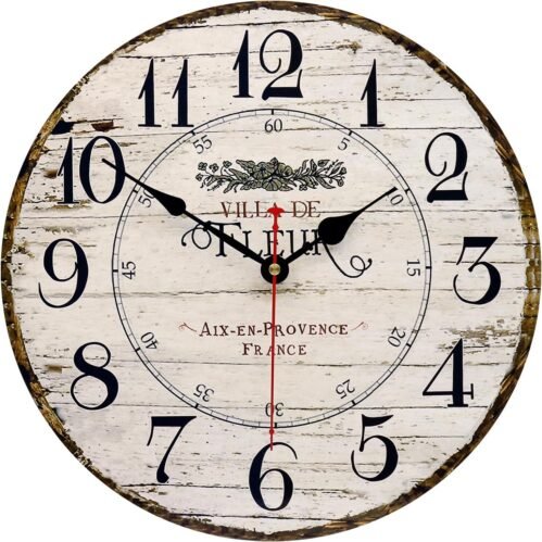 Vintage French Country Style Round Wooden Wall Clock