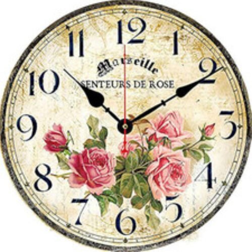 Vintage French Floral Wall Clock with Pink Rose Pattern 8 inch, Roses