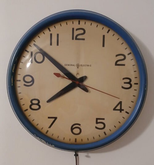 Vintage GE General Electric Telechron School Wall Clock 17.5", 1950s - "Red Eye"