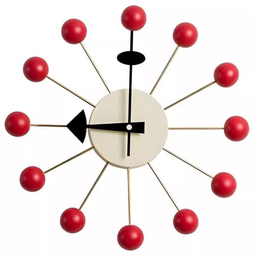 Vintage George Nelson Ball Clock Red Gold Mid Century Modern MCM Wall Clock Deco