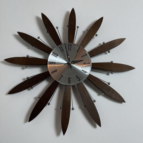 Vintage George Nelson Starburst Atomic Wall Clock MCM Silver Brown Mid Century