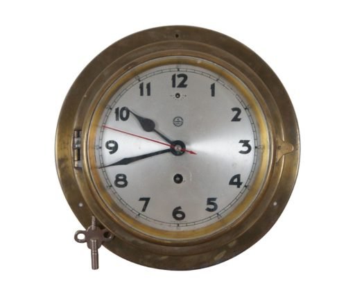 Vintage German Brass Ships Porthole Nautical Boat Wall Clock Mechanical Movement
