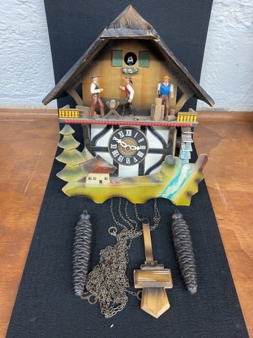 Vintage German E. Schmeckenbecher Black Forest Cuckoo Clock -Sawmill