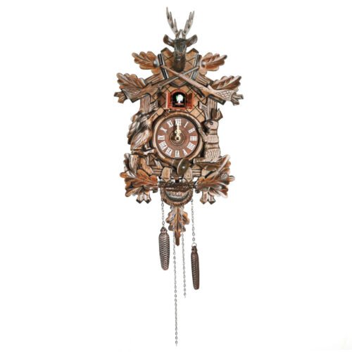 Vintage German Forest Wooden Wall Clock Hunter Clock Black NEW