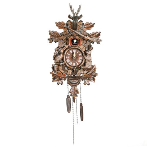 Vintage German Forest Wooden Wall Clock Hunter Clock Black NEW