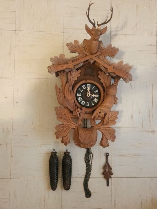 Vintage German Large Hunters Black Forest 8 Day Cuckoo Clock