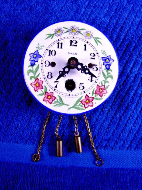 Vintage German Mini Enamel Wall Clock - Floral Border on Face