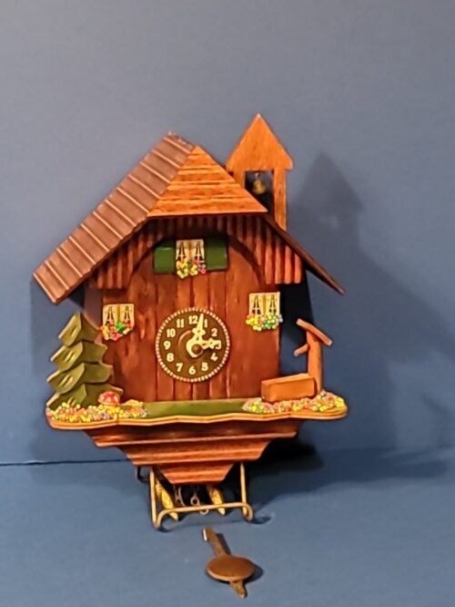 Vintage Germany Black Forest Chalet Clock Wooden Bell Pendulum Battery Operated