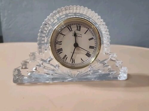 Vintage Godinger Crystal Legends Hand Crafted 24% Lead Crystal Mantle Clock 6"