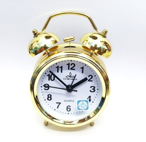 Vintage Golden 3 Inch Display Metal Twin Bell Alarm Table Clock With Light