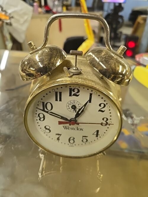 Vintage Gold Tone Westclox Double Bell handle Glow Alarm Clock Works