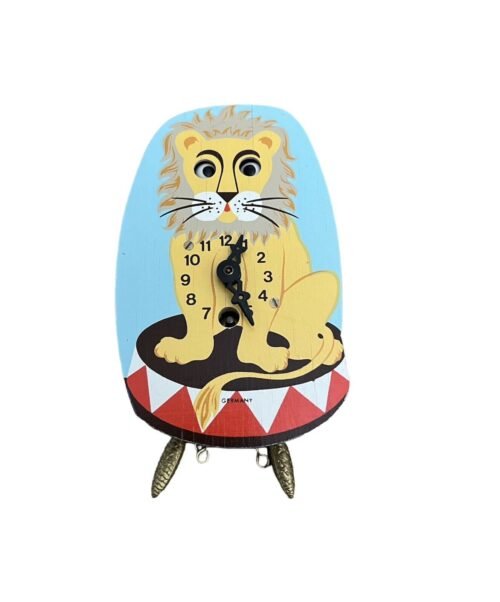 Vintage Googly Moving Eye German Lion Key Wind Pendulette Mini Wall Cuckoo Clock