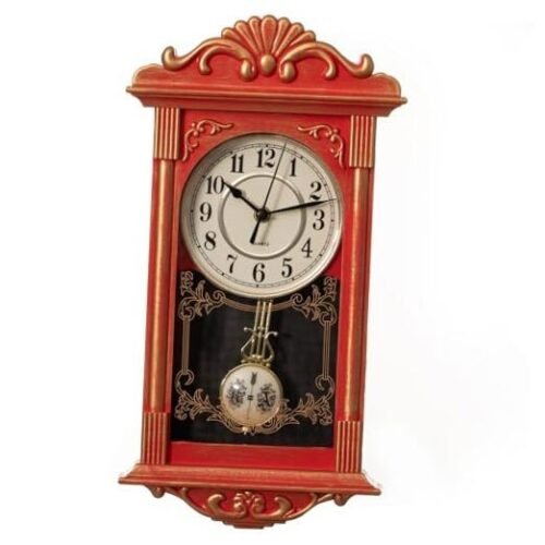 Vintage Grandfather-Style Wall Clock with Wood-Effect 16 Inch Heigh Red