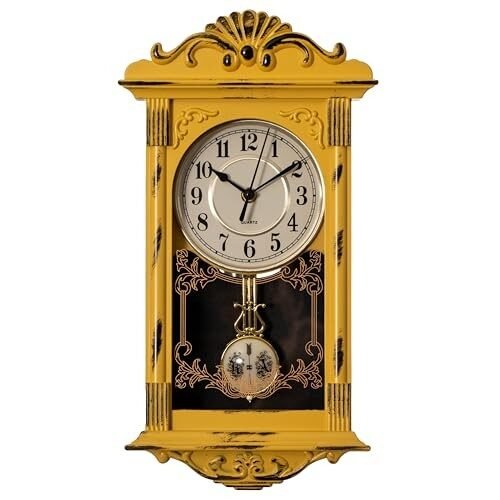Vintage Grandfather-Style Wall Clock with Wood-Effect 16 Inch Heigh Yellow