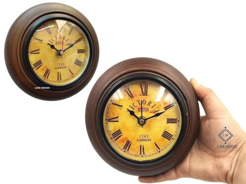 Vintage Handmade 6" Wooden Wall Clock – Antique Brown Design For Office, Kitchen