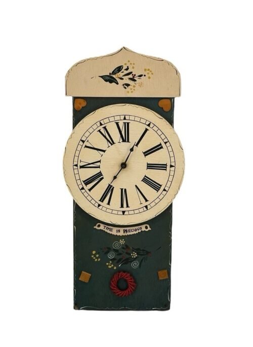 Vintage Handmade French Country Wall Clock Rustic Wood 21”x10” TESTED *See
