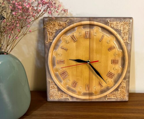 Vintage Handmade Unique Wooden Wall Clock, Original Silent Clock, Custom Made
