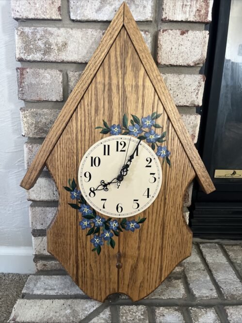 Vintage Hand painted Cottage Core Birdhouse Style Clock Tested Works Well