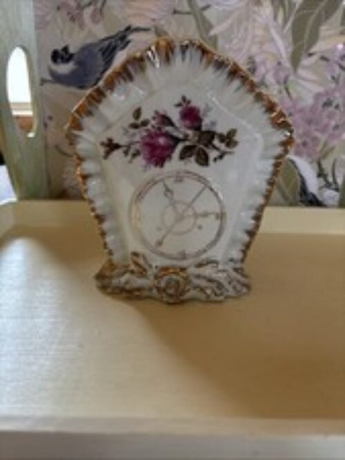 Vintage Hand Painted Wall Pocket Faux Clock Rose Design