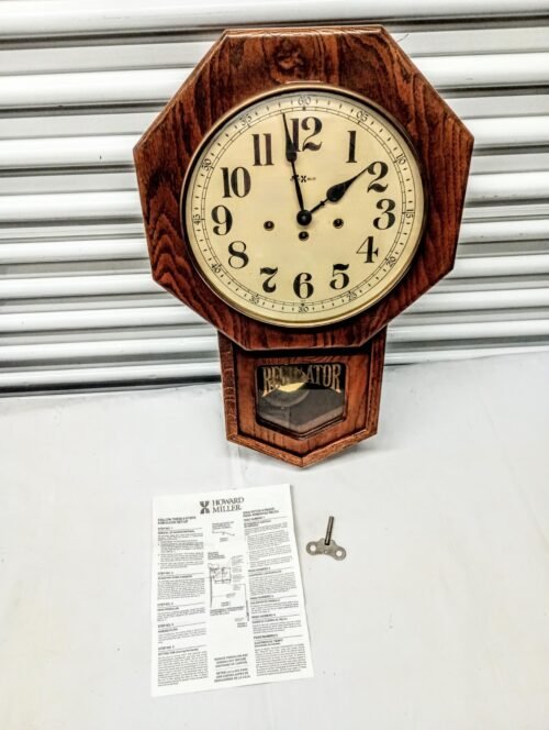 Vintage Howard Miller 612-533 Regulator Wood Wall Clock With Key & Manual. Works