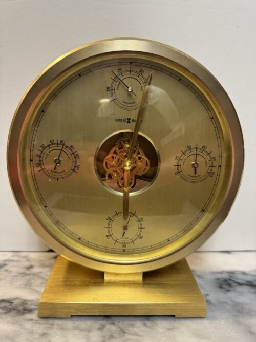 Vintage HOWARD MILLER Brass Weather Station Desk Clock READ