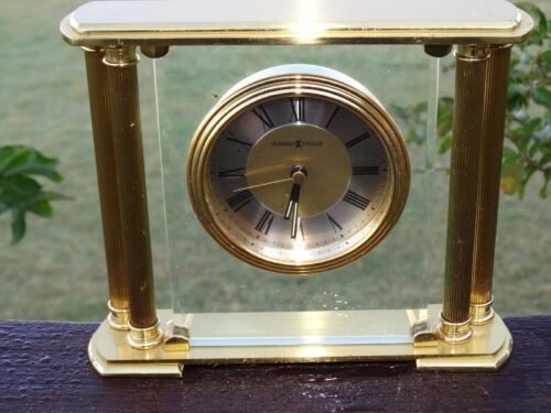 Vintage HOWARD MILLER DESK CLOCK ~ Brass & Glass ~ New Orleans Presentation